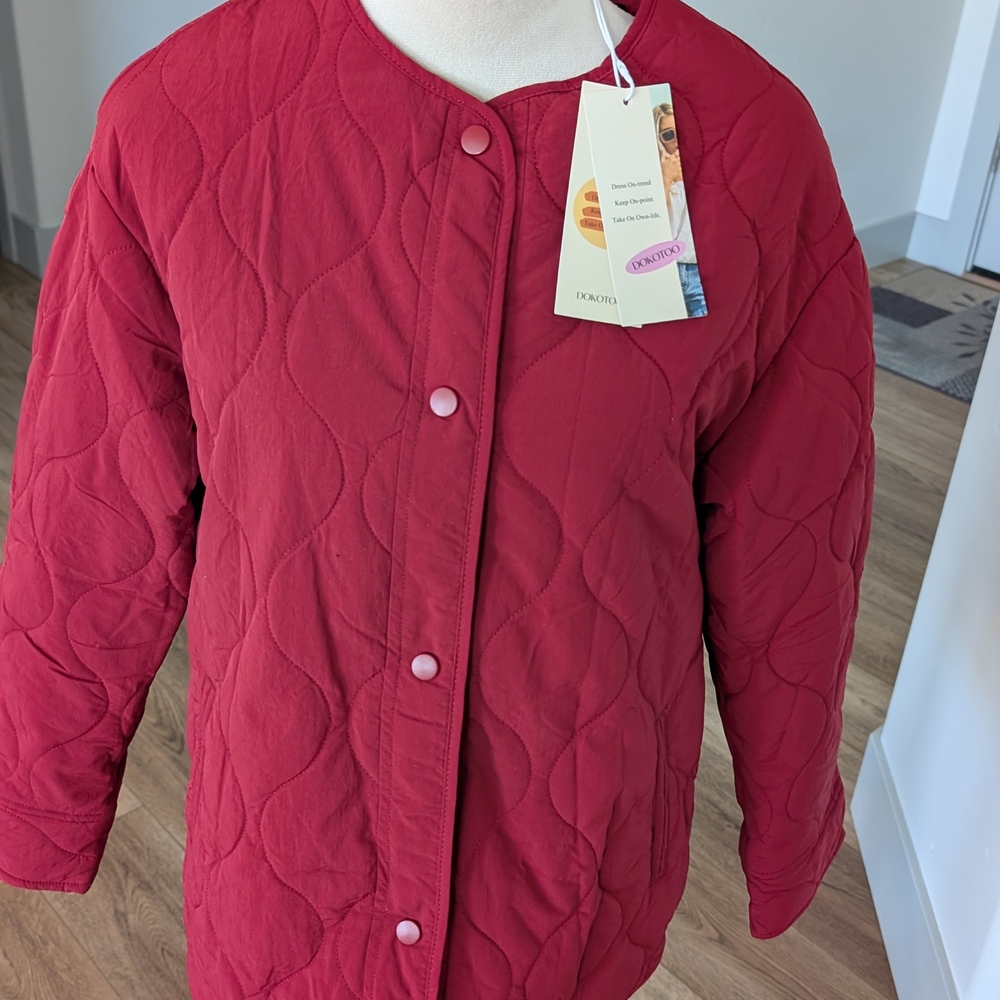 Quilted Button-Front Utility Jacket - Red - Picture 7 of 12